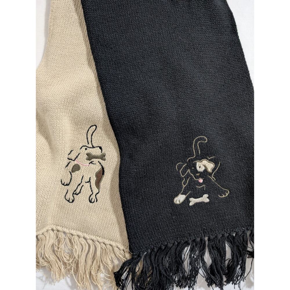 Vintage 2004 Christopher & Banks Dog Scarf Two Tone Knit Ramie/Cotton Yin Yang